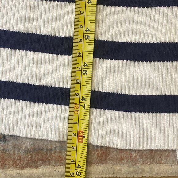 $695 CAROLINE CONSTAS Knit Stretch Midi Dress Striped White/Navy Bodycon L - Picture 10 of 11